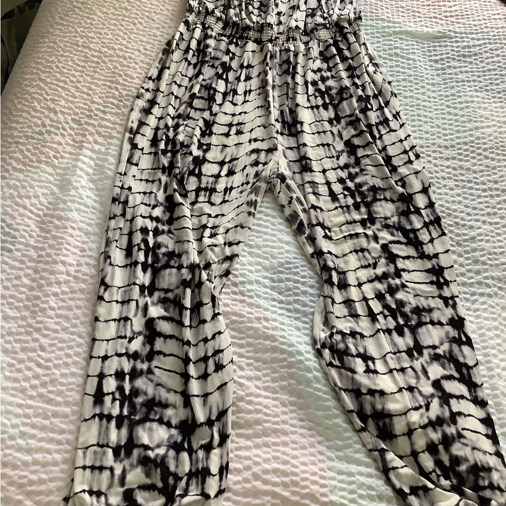 Vince Camuto Black and White Tie-Dye Jumpsuit